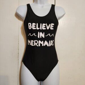 Girls L 10/12 Art Class Black Believe in Mermaids One Piece Beach Swimsuit NWOT